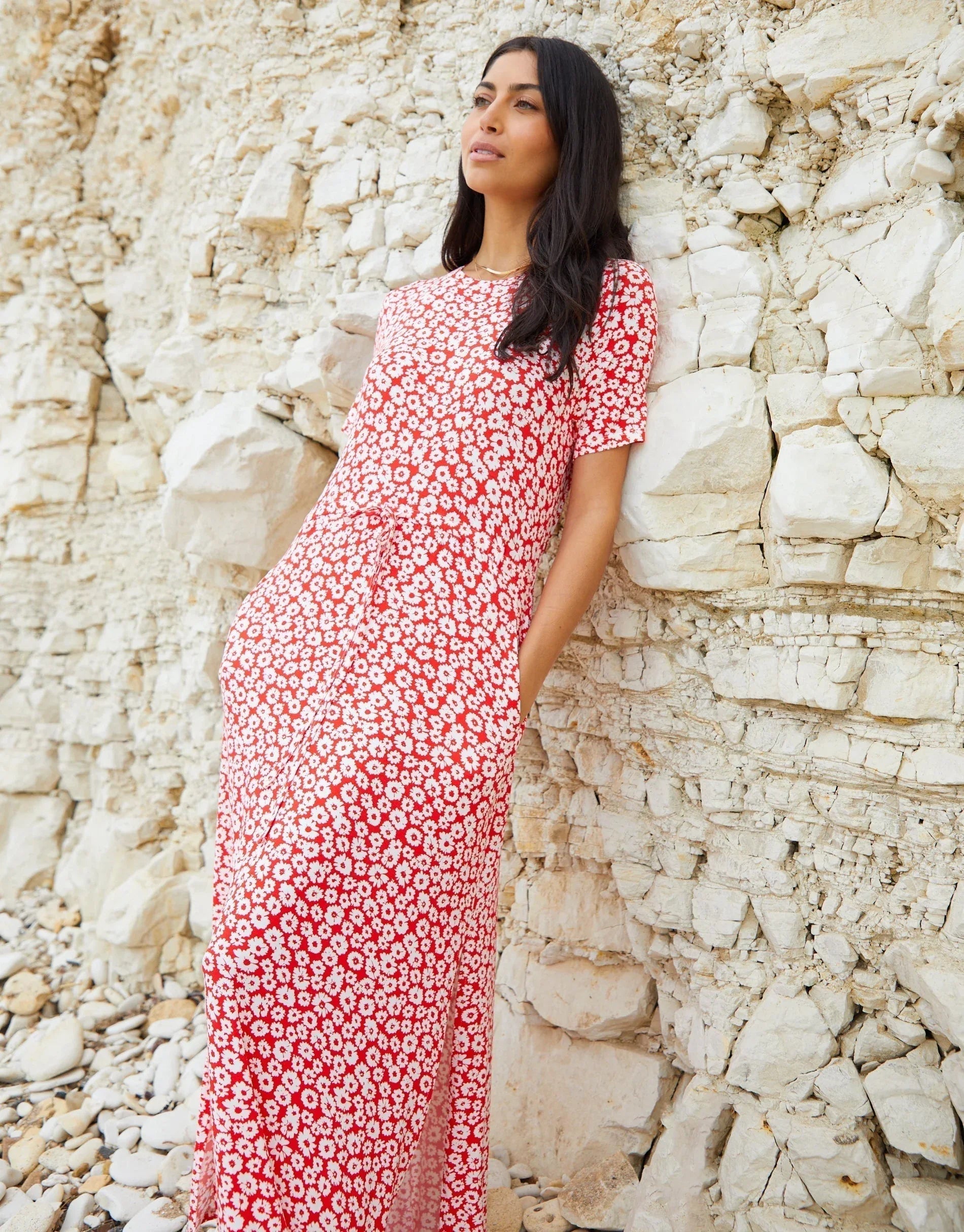 TBLA09670LadiesGeorgieRuchedWaistJerseyDress-Red_a Women's Ecru Longline Fleece Borg Toggle Coat Siouxe