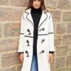Women's Ecru Longline Fleece Borg Toggle Coat
