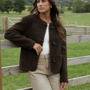 Women's Chocolate Fleece Borg Toggle Jacket Siouxe