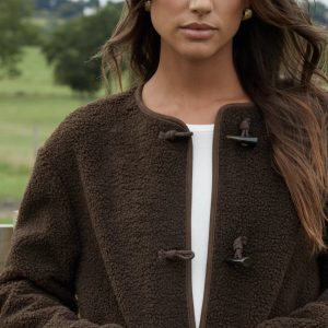 Women's Chocolate Fleece Borg Toggle Jacket Siouxe