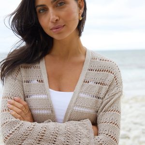 Women's Stone Longline Crochet Cardigan Siouxe